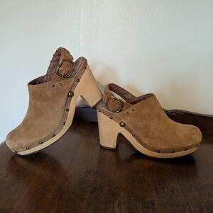 UGG Dafni Suede Slingback Clog with Sheepskin Lining